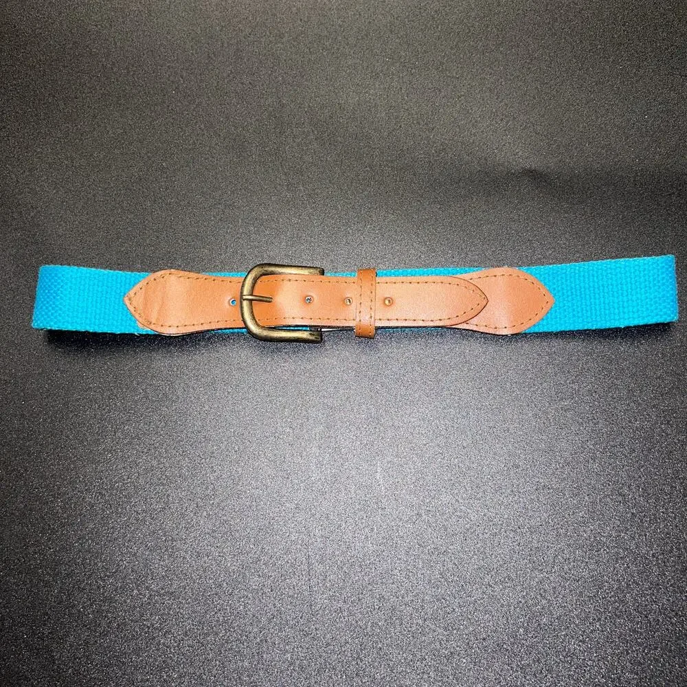 Blue Woven Brown Faux Leather Adjustable Belt Women's Size 25